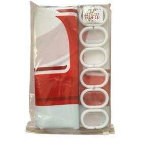 🆕 Red and White Polyester Christmas Elf Shower Curtain With Rings